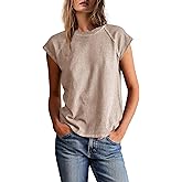 Yanekop Womens Short Sleeve Shirts Crewneck T Shirts Basic Tees Casual Summer Tops Cap Sleeve Tops Trendy Shirts