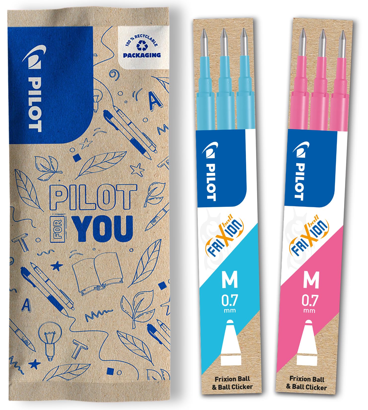 Pilot FriXion Refills 0.7 - Pack of 6 - Colours Light Blue/Pink - FriXion Erasable Ink Refills - Compatible with FriXion Ball & FriXion Clicker - Medium Strength - Gel Rollerball Refill