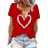 Women Valentine Tops Shirts Love Heart Graphic Valentine's Gifts Tee