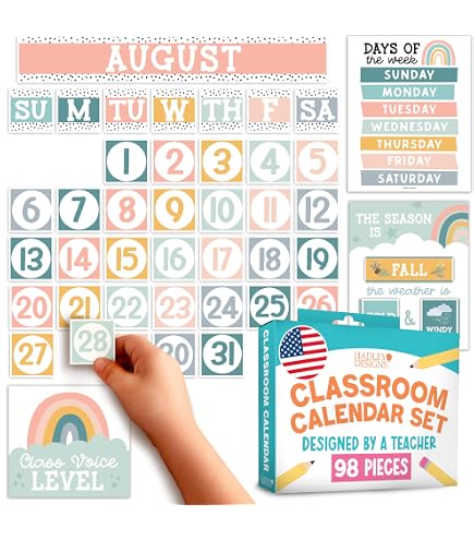 Classroom Calendar Set Bulletin Board Decor - Weather Chart, Days, Months, Seasons, Pastel Colors, 98 Pieces - View #2
