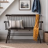 DM Furniture Windsor Dining Bench Entryway Bench, Brown | Spindle Back, with Armrest, Sturdy Wood Frame, Loveseat Bench, for Entryway Dining Room