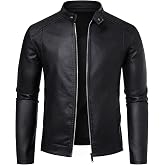 Mens Leather Jacket Faux Leather Motorcycle Jackets Stand Collar Biker Coat