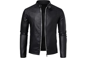 Mens Leather Jacket Faux Leather Motorcycle Jackets Stand Collar Biker Coat Outwear