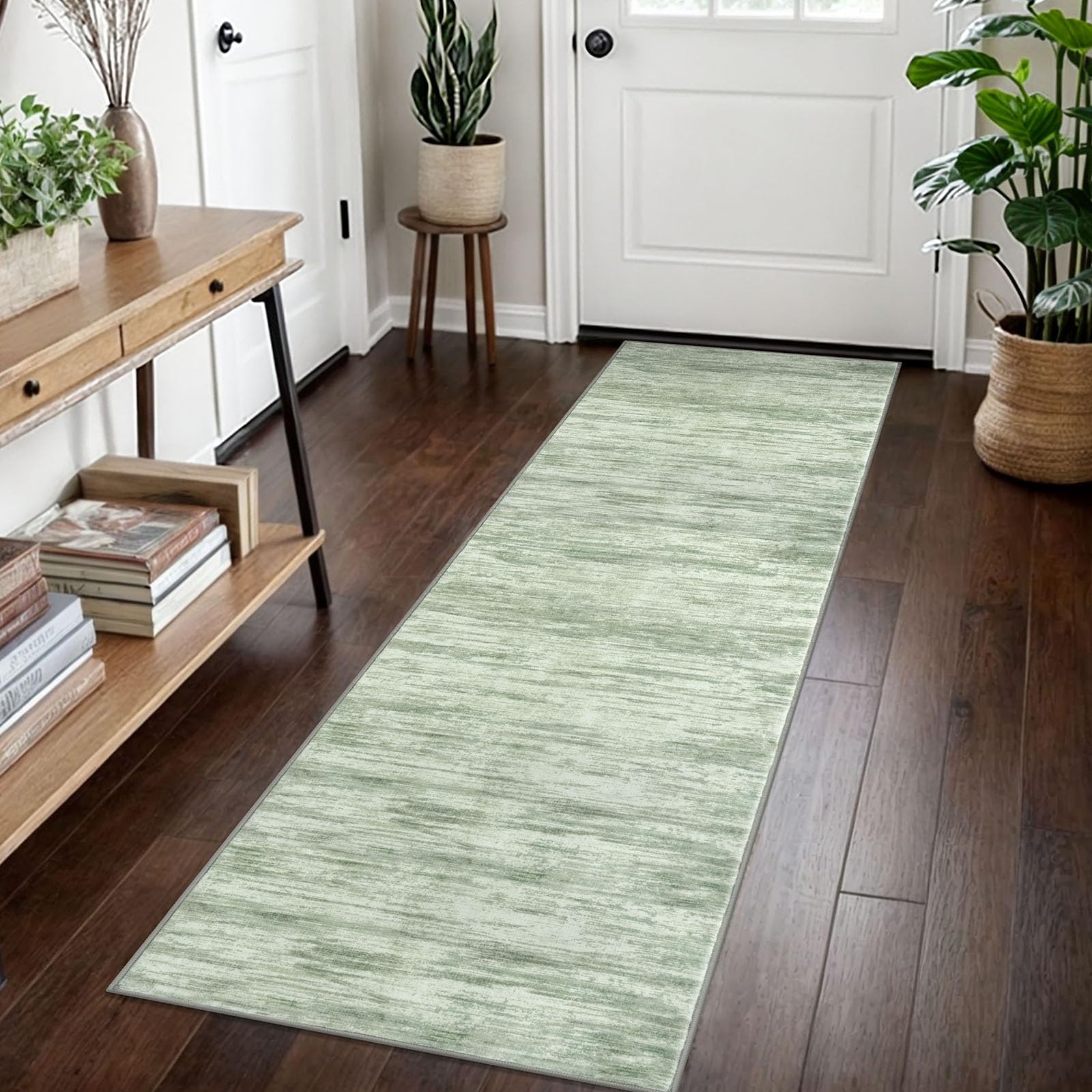 SIILOOM 2x7 Modern Abstract Runner Rug for Hallways, Lime Green Super Soft Hallway Decor Kitchen Rugs with Non-Slip, Non-Shedding Washable Rug for Hallways Entryway Bedroom Indoor Image