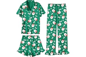 Umeyda Girls 3 Pieces Pajamas Sets Silk Satin Ruffle Sleepwear Short Sleeve Button-Down 3Pjs Nightwear, 5-14 Years