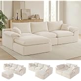 Reedvales Cloud Sectional Couch, Boneless Couches for Living Room, Beige | L shaped, Modular Sectional Sofa with Deep Seat &amp; Convertible Ottoman, Built for Family Life