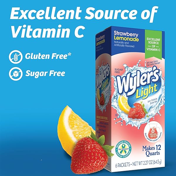 WYLER’S LIGHT PITCHER PACKS, WATER DRINK MIX, STRAWBERRY LEMONADE,6 PITCHER PACKETS