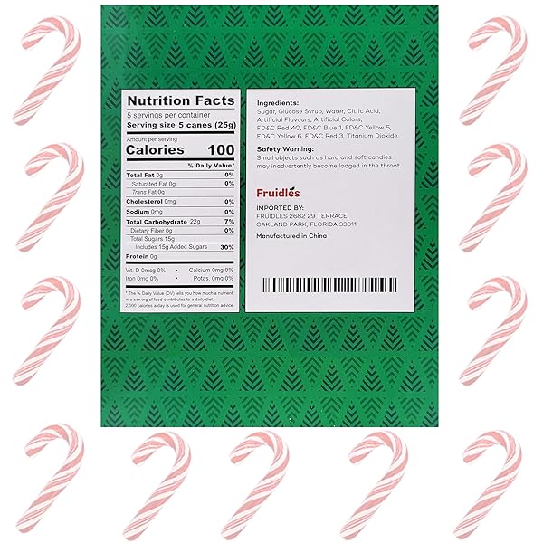 FRUIDLES CHRISTMAS CANDY CANES MINI’S SUCKERS, PEPPERMINT FLAVOR, INDIVIDUALLY WRAPPED, 2″ INCH, NET WT 4.42OZ (125G) (50-PACK)