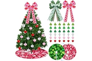 Rotatingpals Valentine's Day St. Patrick's Day Tree Decorations 2 Irish Valentines Tree Topper Bows 1 Reversible Valentines St Patricks Day Tree Skirt 36 Heart Shamrock Ornament for Tree Decor