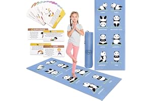 Garybank Kids Yoga Mat Set -Non-slip Exercise Mats with Fun Prints -12 Yoga Cards for Kids - Carrier Bag - Odor Free Non-Toxic, Cute Yoga Mat for Kids Girls Boys (60 X 24 X 0.2 Inch)