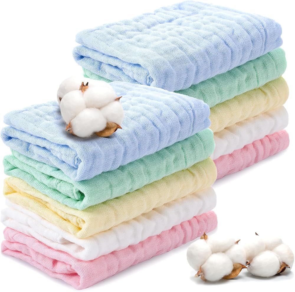 Zuimei 10 Pack Muslin Cloths Baby Washcloths 25x25 cm Cotton Squares