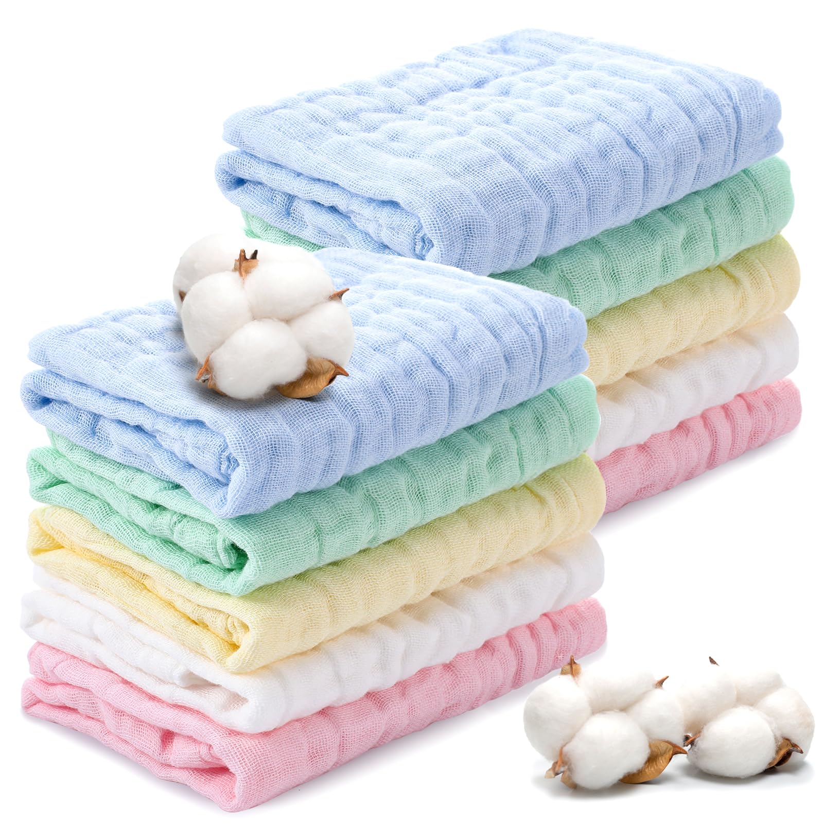 Zuimei 10 Pack Muslin Cloths For Baby Muslin Squares Baby Washcloths Natural Cotton Baby Wipes Baby Essentials for Newborn Baby Wiping Bathing Feeding