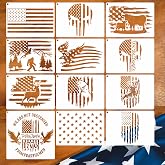 12pcs American Flag Stencil Star Stencils for Painting Wood Burning Stencil | Union 50 Stars 1776 Military We The People Template Flag Patriotic Stencils for Spray Painting on Shirt DIY Crafts