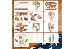 YANROOM 12pcs American Flag Stencil Star Stencils for Painting Union 50 Stars 1776 Military We The People Template for Flag Patriotic Wood Burning Stencils for Spray Painting on Shirt Project Crafts Wooden