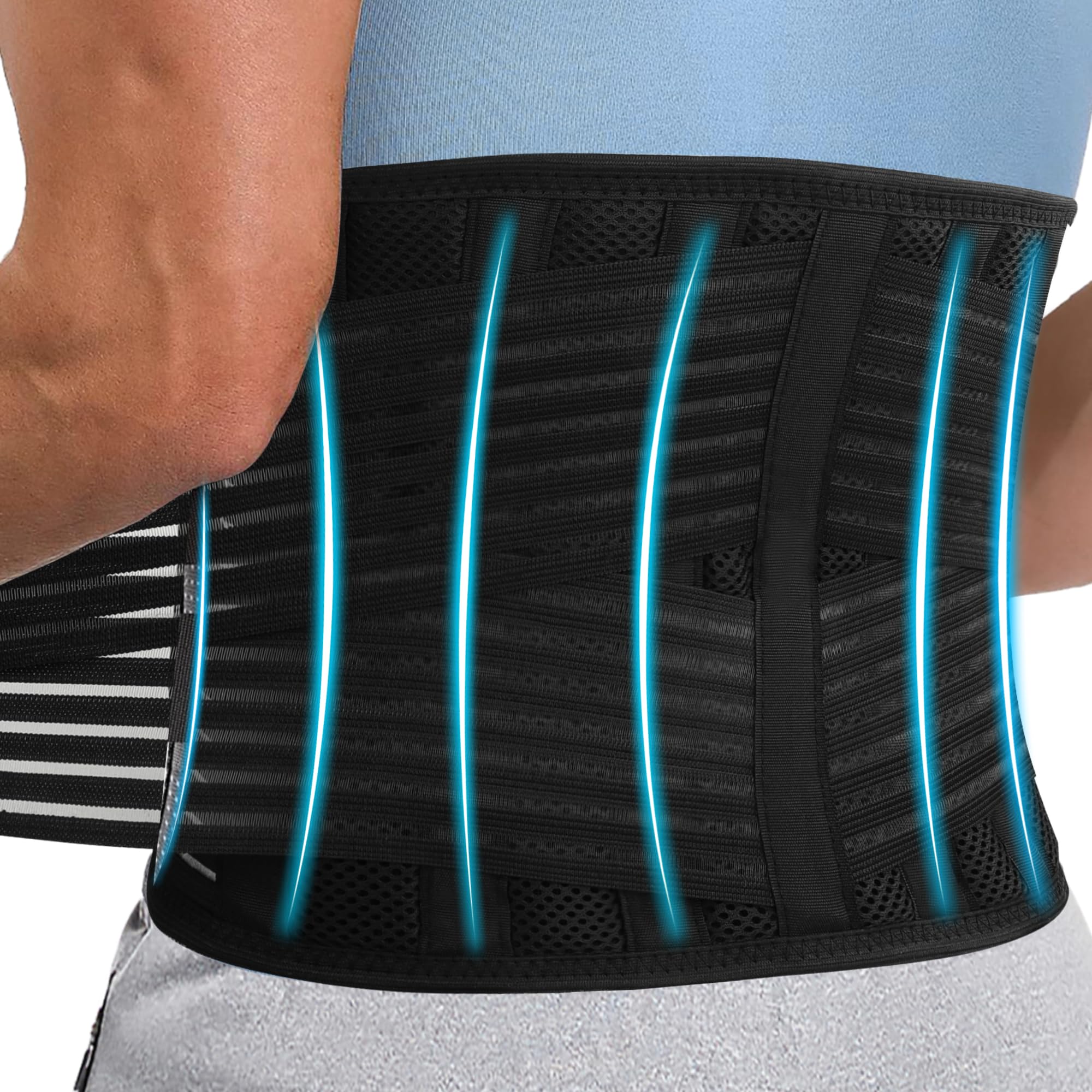 WIMSSERT Back Brace for Lower Back Pain Relief – Lumbar Support Belt for Men & Women, 6 Steel Stays Maxium Support for Herniated Disc, Sciatica, Strains, Heavy lifting, L 39.5