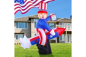 Rotatingpals 4th of July Inflatable Decoration 6 FT Patriotic Inflatable Uncle Independence Day Outdoor Inflatable Decor Blow Up American Lighted Fourth of July Party Garden Yard Lawn Holiday Party