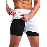 Pudolla Men’s 2 in 1 Running Shorts 5" Quick Dry Gym Athletic Workout Shorts for Men with Phone Pockets