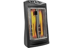 Comfort Zone Indoor Tower Space Heater, Adjustable Thermostat, Radiant Heat, Electric, Infrared Quartz, 2 Heat Settings, Overheat Protection, Ideal for Home, Bedroom, & Office, 1,500W, CZQTV007BK