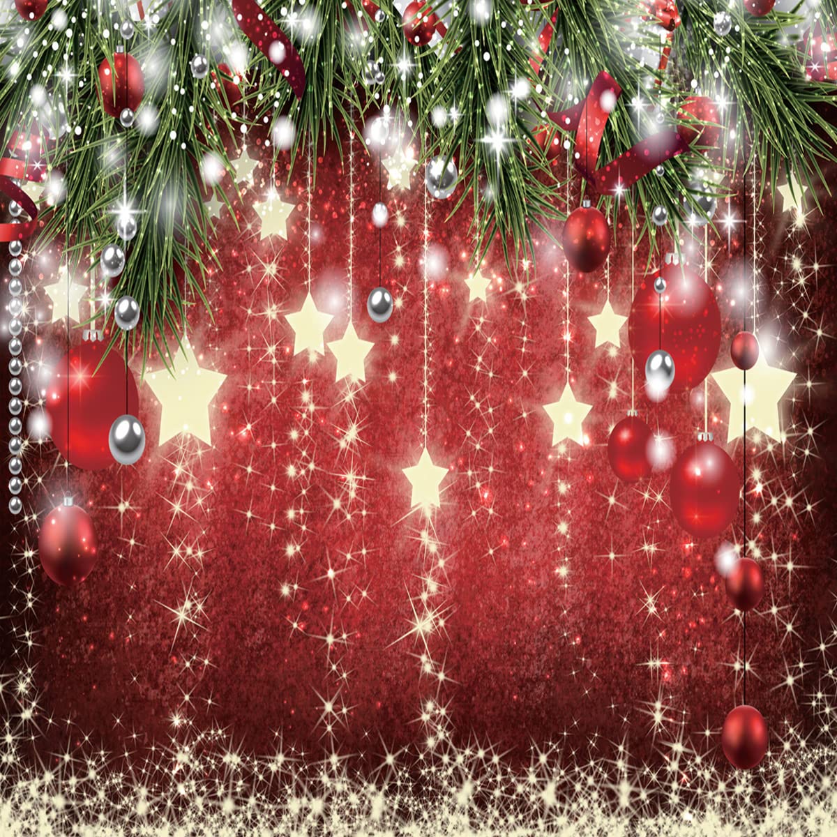 Photo 1 of SJOLOON Christmas Backdrops Red Ball Theme Background Shining Stars Background New Year Backdrop for Christmas Party Decoration Banner Photo Shoot 12364 (10x10FT)