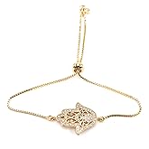 LESLIE BOULES 18K Gold Plated Hamsa Bracelet for Women Adjustable Chain