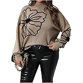 SOLY HUX Women's Plus Size Ribbed Sweater Mock Neck Long Sleeve Floral Knit Pullover Tops Fall Clothes