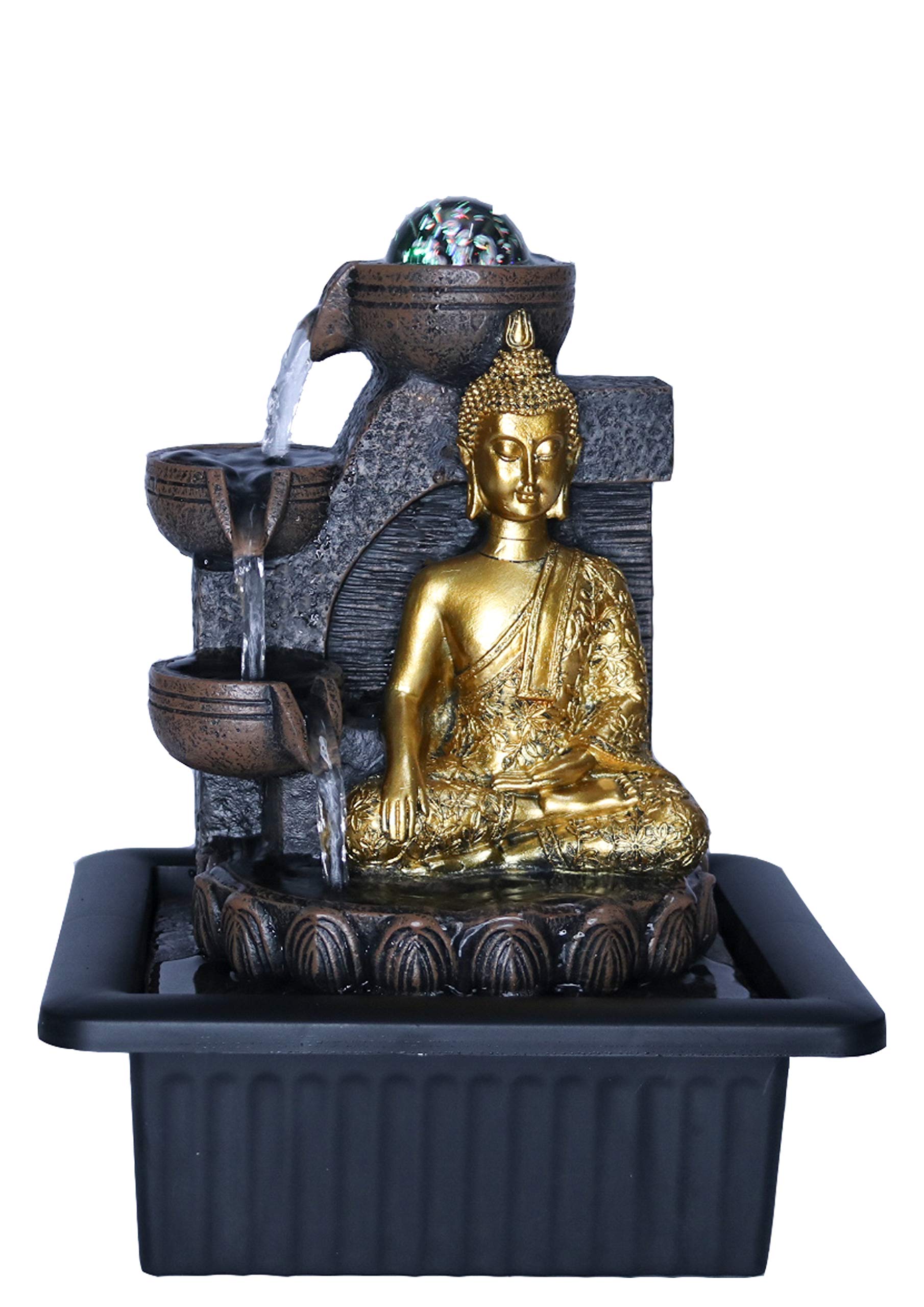 Enlightenment Water Fountain with LED Light | Size 21 * 17.5 * 25 Cm | Dual USB & 3 Pin UK Plug Included |