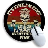 Gctriki Skull Mouse Pad, Funny Small Mouse Pads for Desk, 8.6 in, Round | Mousepad for Computer Laptop Women, Stitched Edge, Non-Slip, Portable, Skeleton Home Office Desk Accessories Decor Gifts