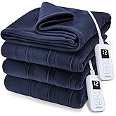 Sunbeam Royal Ultra Fleece Heated Electric Blanket King Size, 90" x 100", 12 Heat Settings, 12-Hour Selectable Auto Shut-Off, Fast Heating, Machine Washable, Warm and Cozy, Indigo