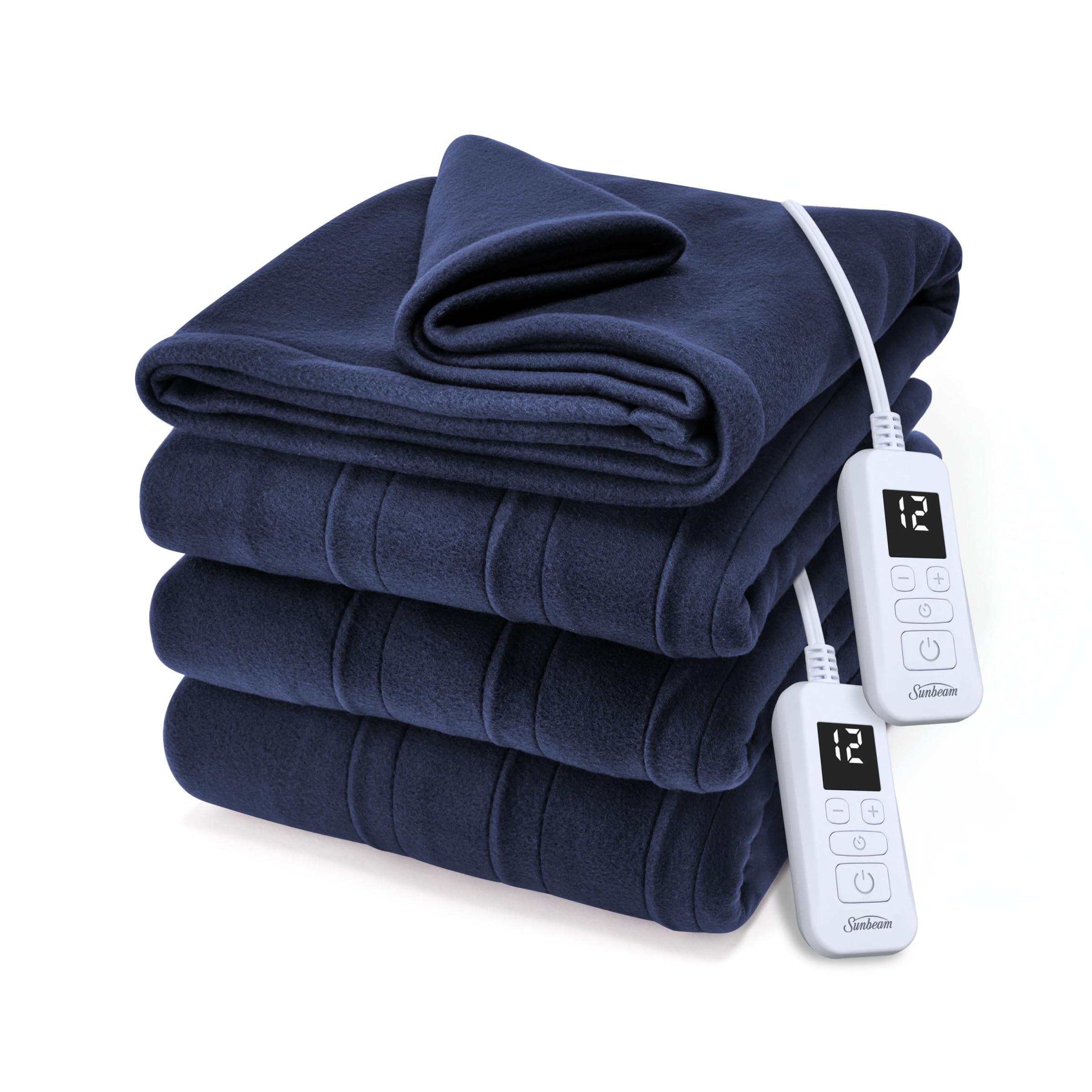 Photo 1 of Sunbeam Royal Ultra Fleece Heated Electric Blanket King Size, 90" x 100", 12 Heat Settings, 12-Hour Selectable Auto Shut-Off, Fast Heating, Machine Washable, Warm and Cozy, Indigo