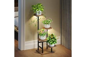 HOMSOROUT Plant Stand Indoor with Grow Light,4-Tiered Tall Plant Stand Indoor, Metal Plant Shelf with Adjustable Light, Ideal for Living Room, Garden, Patio (Black Brown)