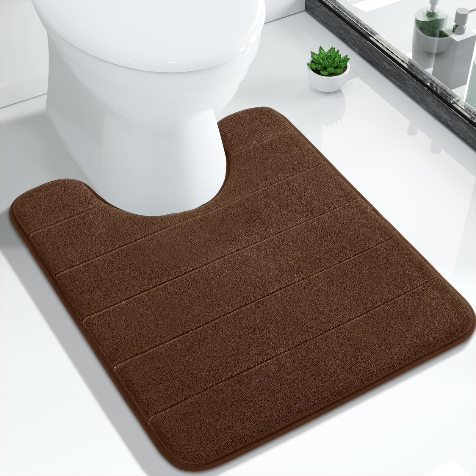 Yimobra Bath Toilet Mat, Non-Slip Memory Foam U-Shaped Contour Rug, Soft Comfortable Bathroom Shower Mats, Super Water Absorption, Machine Wash, Easier to Dry for Bath Floor Rug, Brown, 51 x 61 cm