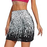 Zando Sequin Skirt for Women -Sparkly Glitter Sparkle Stretchy Bodycon Mini Skirts for Disco, Night Out, Club, Party