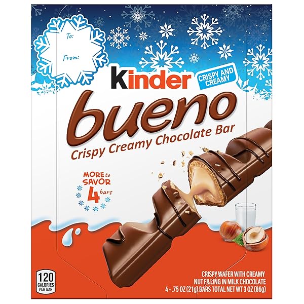 KINDER BUENO CRIPSY CREAMY CHOCOLATE BAR, 4 COUNT...
