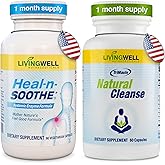 HEAL-N-SOOTHE and Natural Cleanse Dietary Supplement Bundle - Proteolytic Enzymes Formula with Turmeric, Bromelain, & Boswellia for Joint Support, Buckthorn Bark, Psyllium Husk, Milk Thistle, & Ginger