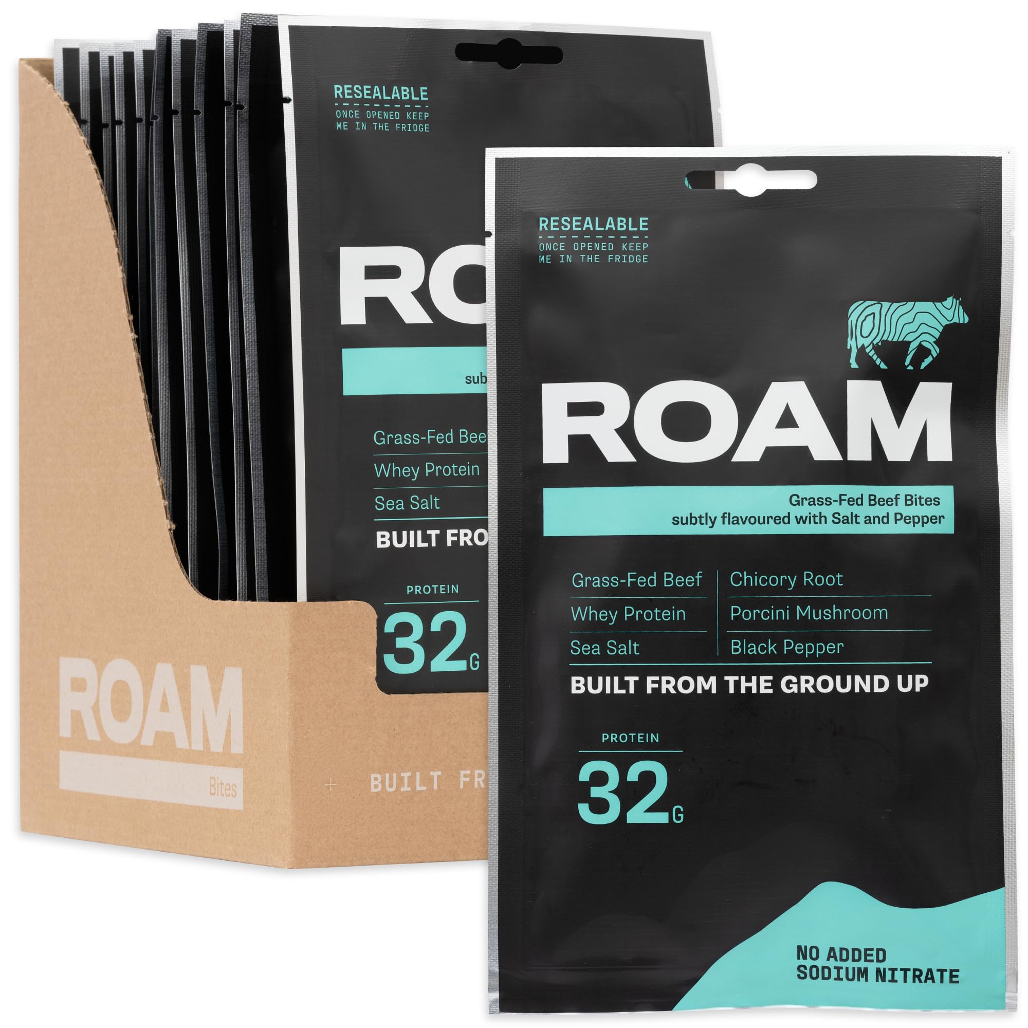 ROAM Natural Protein Bites, Meal Replacement Keto Bars, 12 x 70g Beef Protein Sticks & Healthy Snacks, Low Calorie Snacks (Beef Bites)