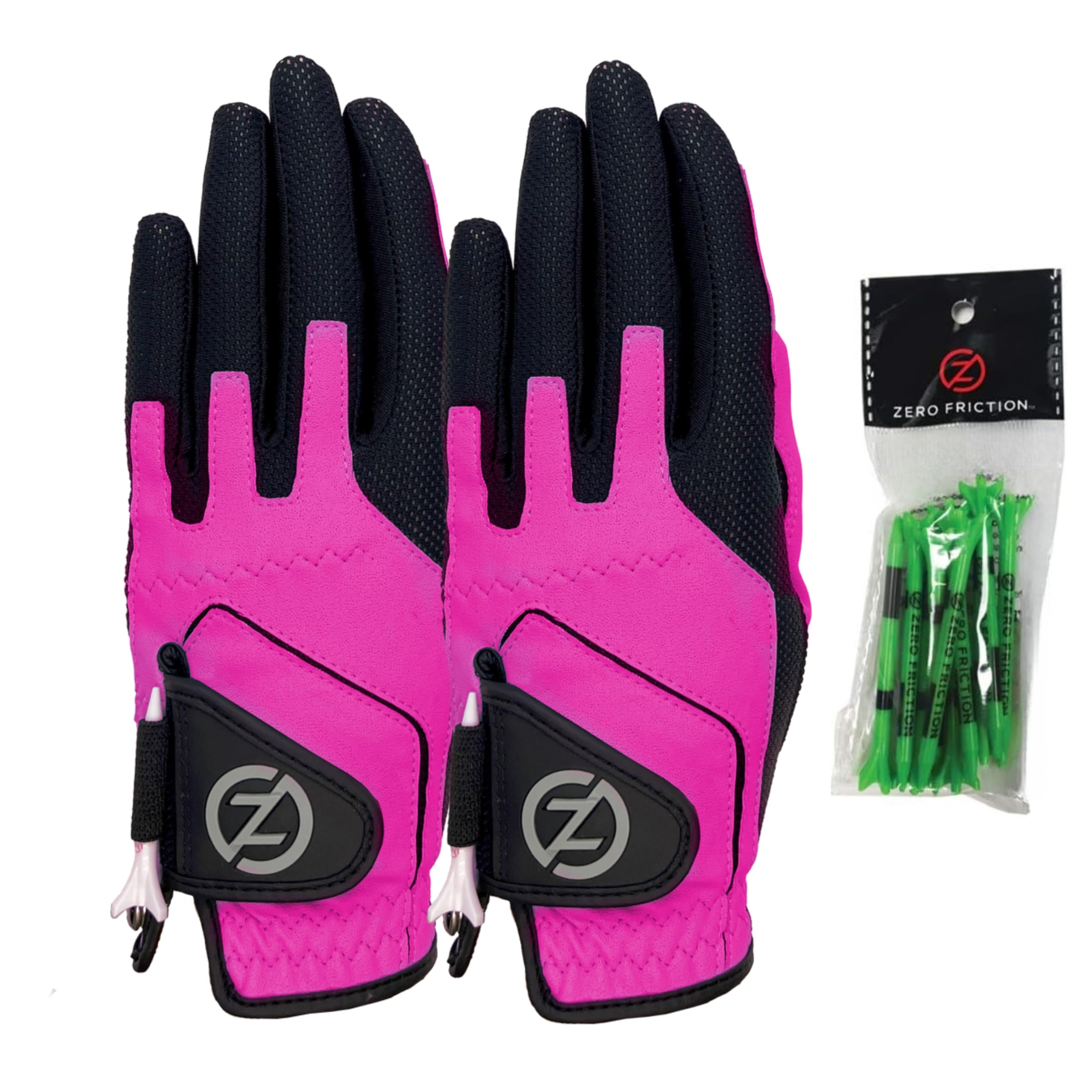 Zero Friction Junior Synthetic Left Hand Golf Gloves 2 Pack, One Size, Pink