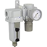 PneumaticPlus SAU420-N04G-MEP Compressed Air Filter Regulator Combo 1/2" NPT - Metal Bowl, Manual Drain, Bracket, Gauge