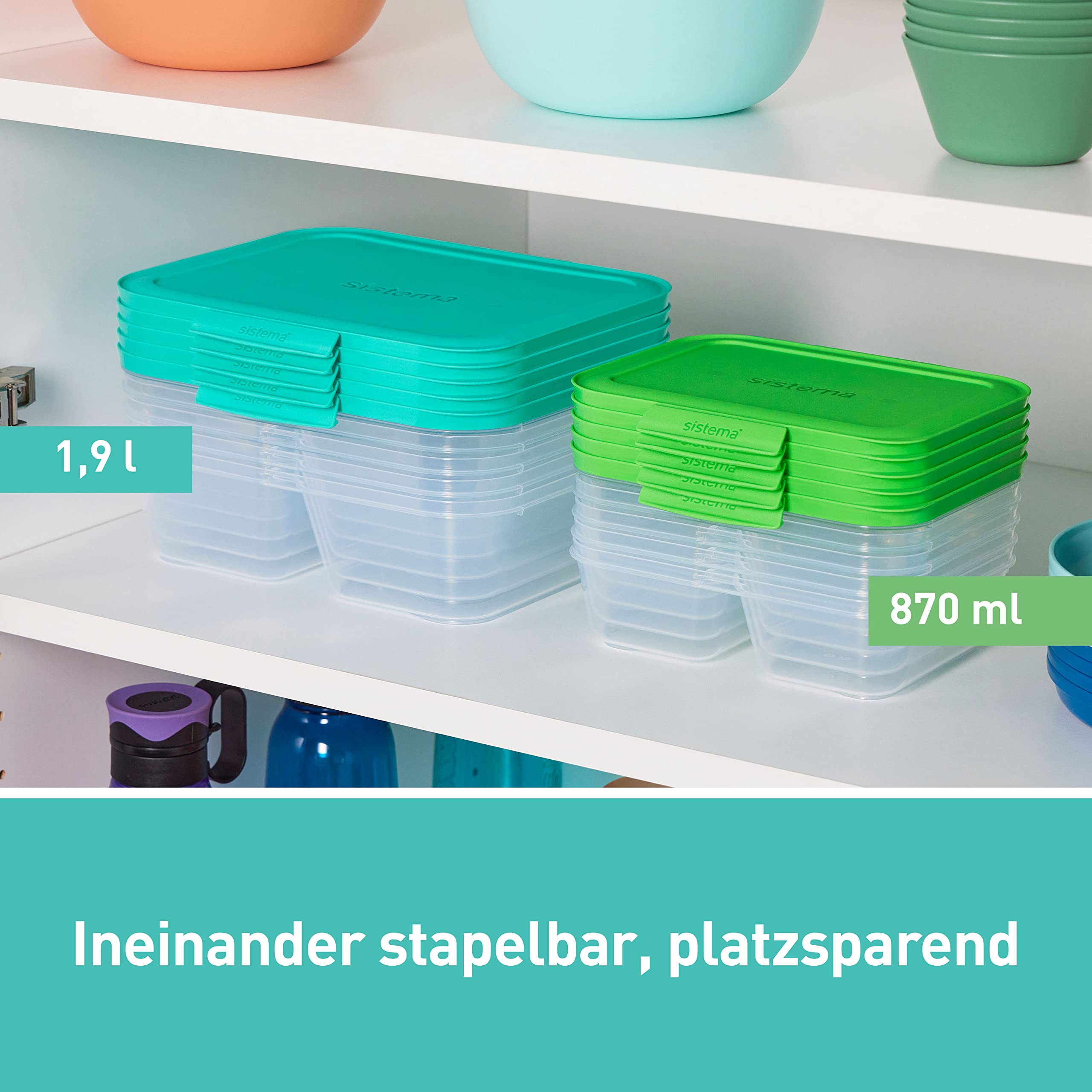 Sistema Nest IT Frischhaltedosen Meal Prep Boxen | 1,9 l luftdichte Vorratsdosen mit DREI Fächern und Deckeln | Grün | 5 Stück 3