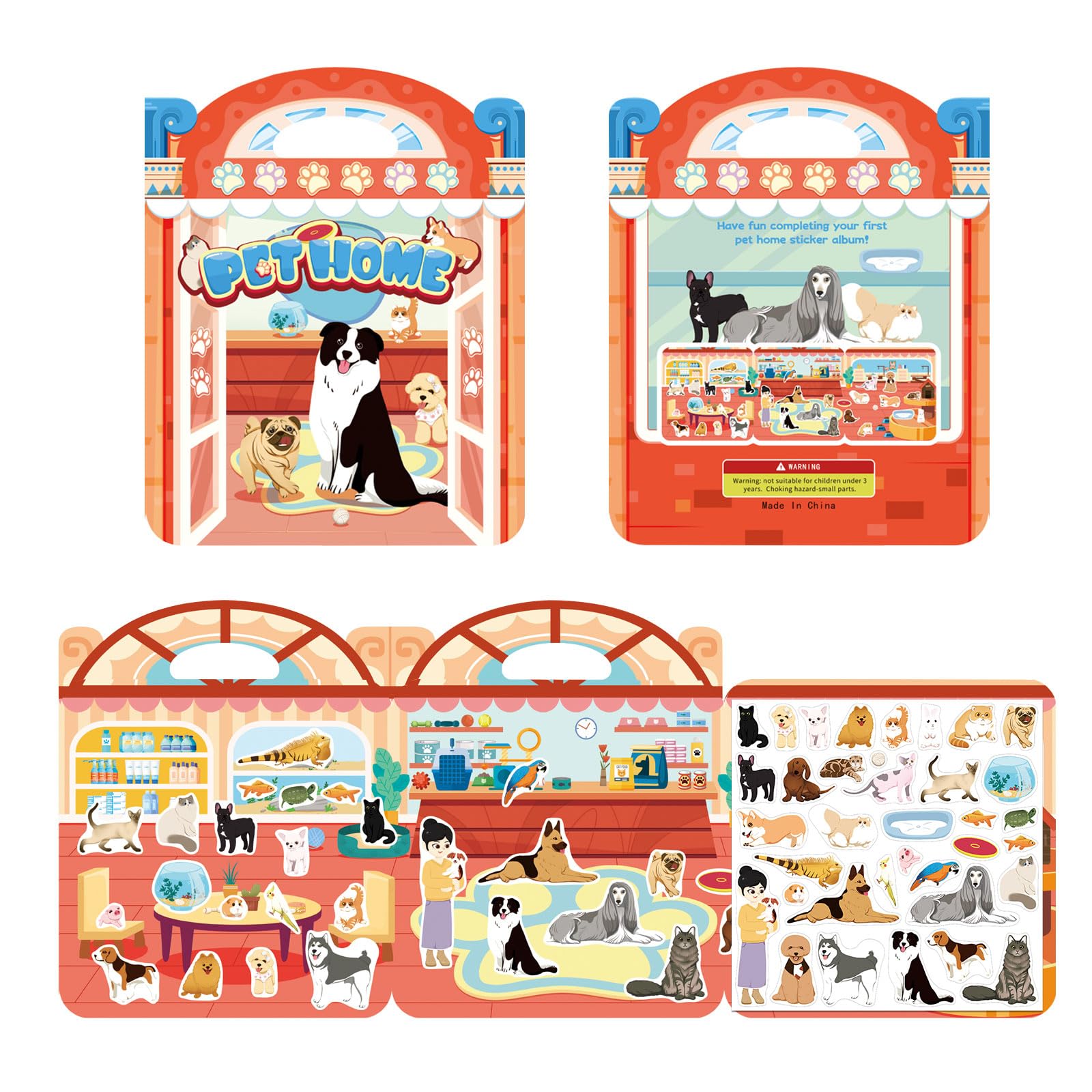 Widisun Reusable Sticker Books Toys Pets Jelly Sticker Book Reusable Stickers Activities Pets Jelly Sticker Game for 2 3 4 Year Olds Girls and Boys