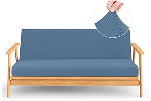 CHUN YI Jacquard Futon Cover Full Size Futon Mattress Cover Stretch Foldable Sofa Bed Covers Washable Futon Slipcover Fit for 6 to 8 Inches Sofa Cover (Denim Blue)