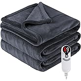 Eydna Electric Heated Blanket Twin Size 62"x84", Fast Heating Throw, Soft Plush Microplush for Bed & Couch, 1-10Hs Auto Off & 6 Heating Levels, Machine Washable, Gifts for Grandma & Family-Dark Gray