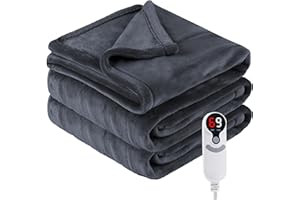Eydna Electric Heated Blanket Twin Size 62”x84”,Soft with 6 Heating Settings 1-10 Hours Auto-Off, One Touch Operation, Machine Washable, Dark Gray