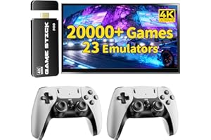 FCHOZY Plug-and-Play Retro Game Stick for TV with 4K HDMI, 20,000+ Classic Games & Dual Wireless Controllers (64GB, Black)