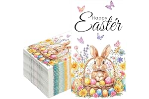 50 PCS Happy Easter Guest Napkins Easter Bunny Floral Paper Napkin 3 Ply Disposable Rabbit Egg Flower Decorative Hand Towels 