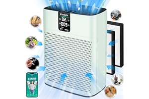 PURAIRIA Air Purifier for Home Large Room up to 1740ft², Double-Sided Air Inlet, Smart Wifi, with Sleep & Auto Mode, PM 2.5 Display Air Quality Sensor, TRUE HEPA Air Purifiers for Pets Hair, Dust, Odor, Green