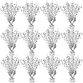 ZOOFOX 12 Pack Metallic Foil Spray Centerpiece, Glitter Silver Star Table Decoration, Burst Table Centerpieces for Birthday Wedding Anniversary Christmas Party Supplies Decor, Freestanding