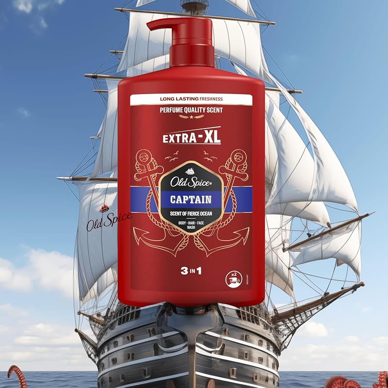 Captain Gel De Ducha Y Champú Para Hombres 2x1000ml, Gel Para Cara, Cuerpo Y Pelo 3 En 1 Multiusos, Frescura Duradera, Fragancia Excepcional, Limpieza Profunda