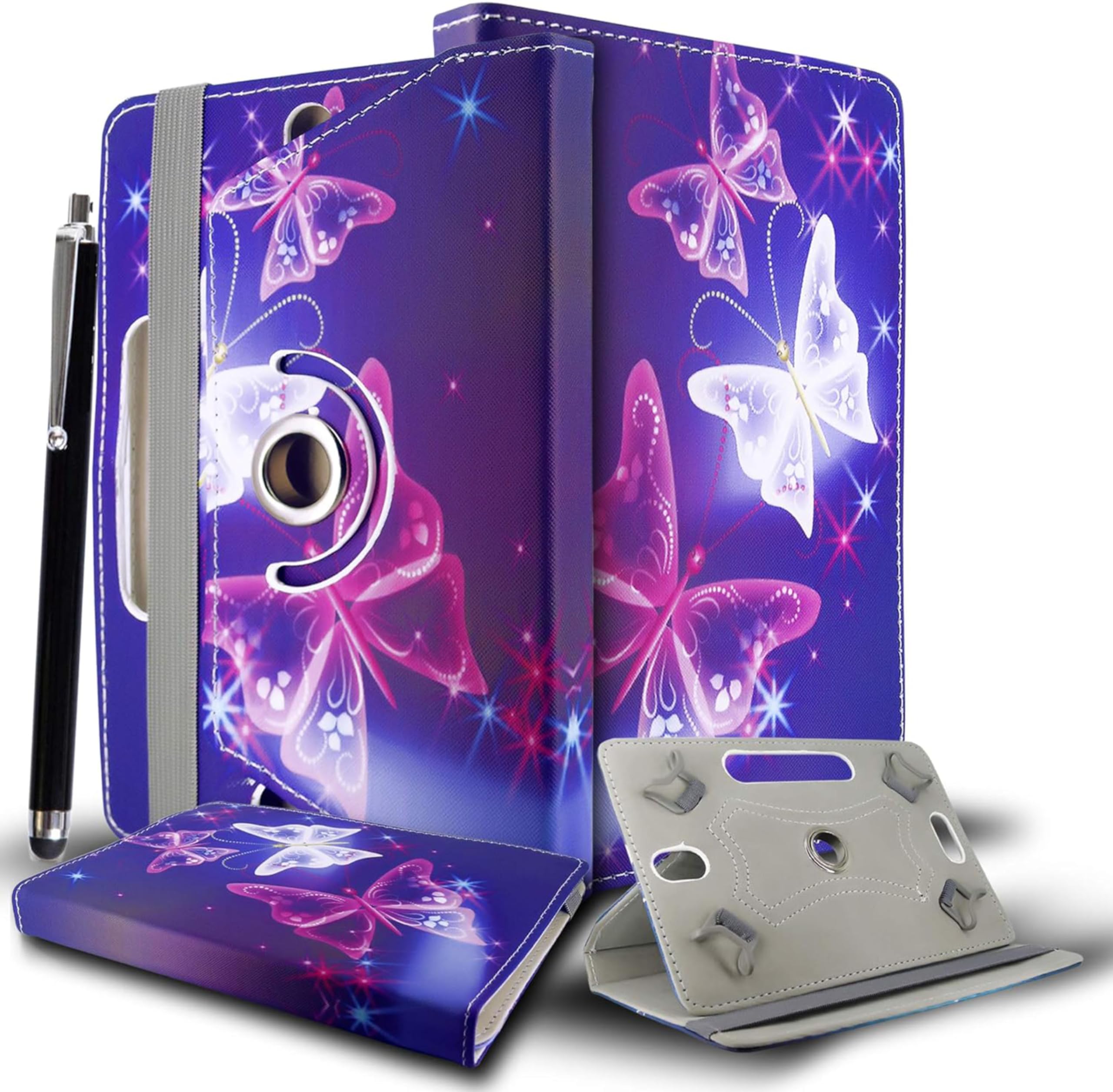 7inch Tablet Case - Universal PU Leather Stand Folio Case Cover for All 6",6.8",7" Tablets, Fit for Kindle eReaders Fire Tablet- Kobo/Voyaga/Lenovo/Sony E-Book/iPad Mini 5 4 3 2 1 (Butterfly Blue)