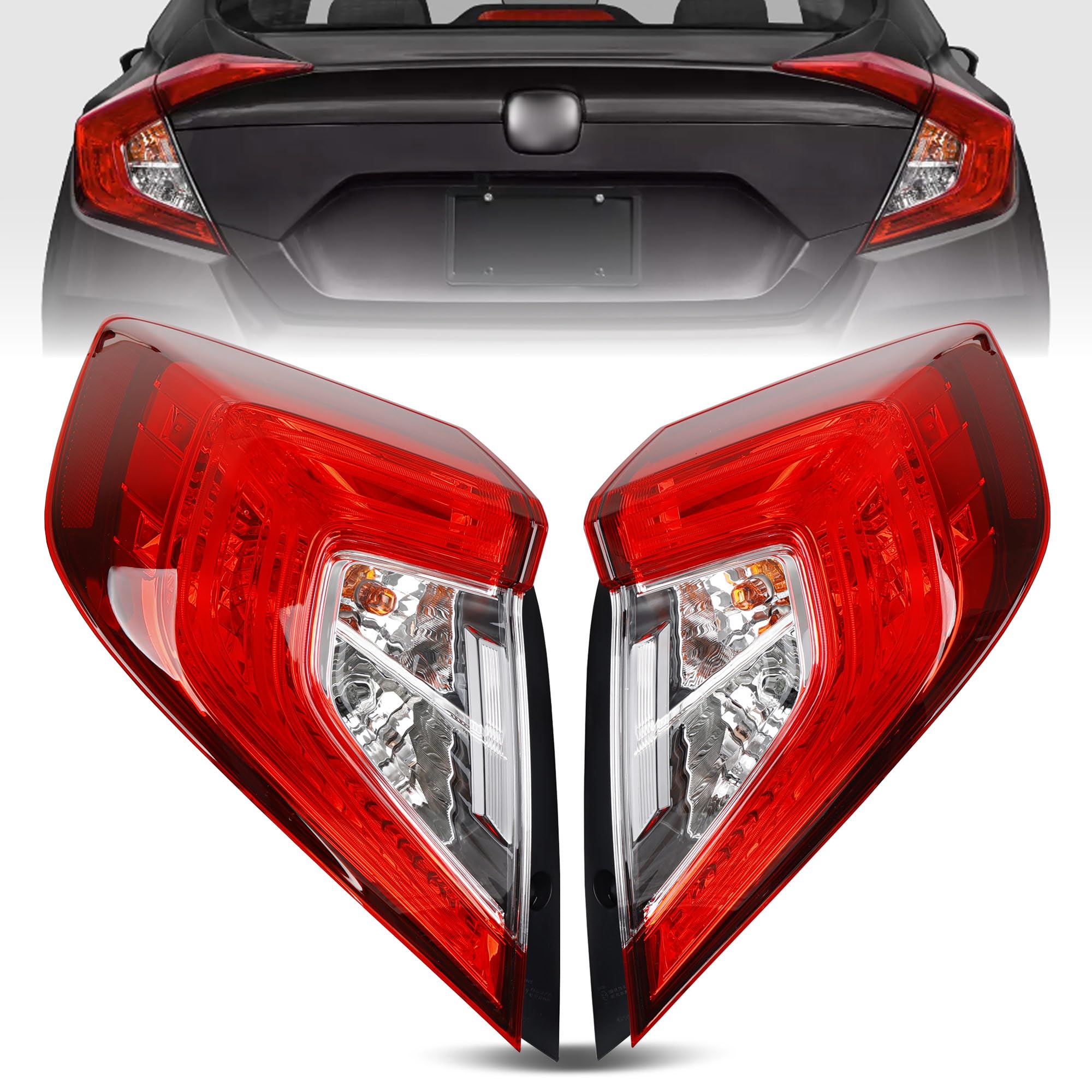 Photo 1 of Brake Taillights for Honda Civic Sedan 2016 to 2021 - Taillight Assembly Replacement for 33550-TBA-A01, 33500-TBA-A01, HO2804110, HO2805110 - Driver and Passenger Side L+R - Bulbs Included