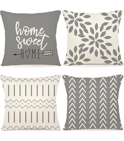 COLORPAPA Lot De 4 Housses De Coussin Décoratives Modernes Pour Canapé, Salon, Lit, Extérieur, Jaune Et Gris, 50 X 50 Cm, Décoration D'intérieur